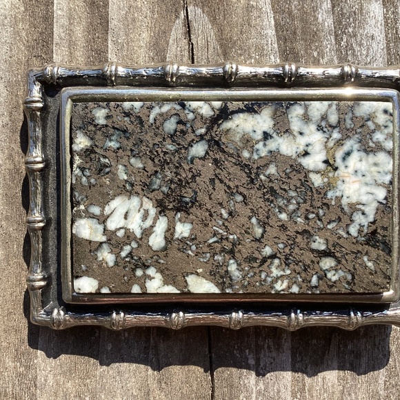 Vintage Bright Pyrite Artisan Stone On Outlined Rectangular Metal Belt Buckle - Picture 8 of 13